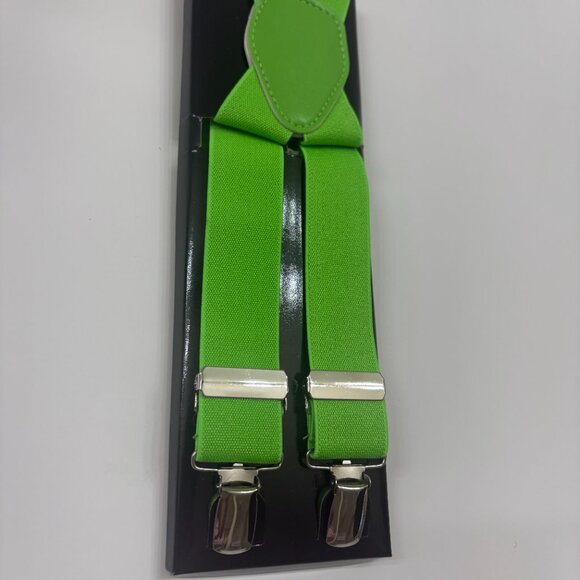 Suspenders - Men's/ Unisex - Bright/ Neon Green / Silver Clips- NWT - Picture 3 of 8